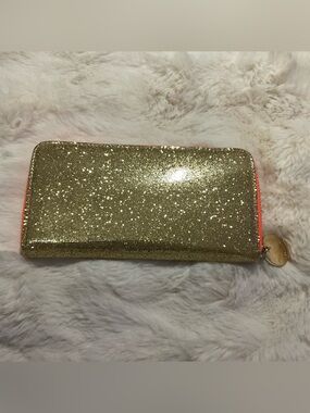 Deuce Lux Gold Glitter Continental Zip-Around Wallet, Orange details, GUC